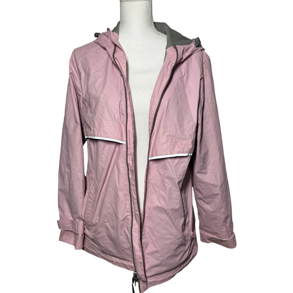 Charles River Apparel Rain Jacket Size M Pink Good Hooded Reflective Trim